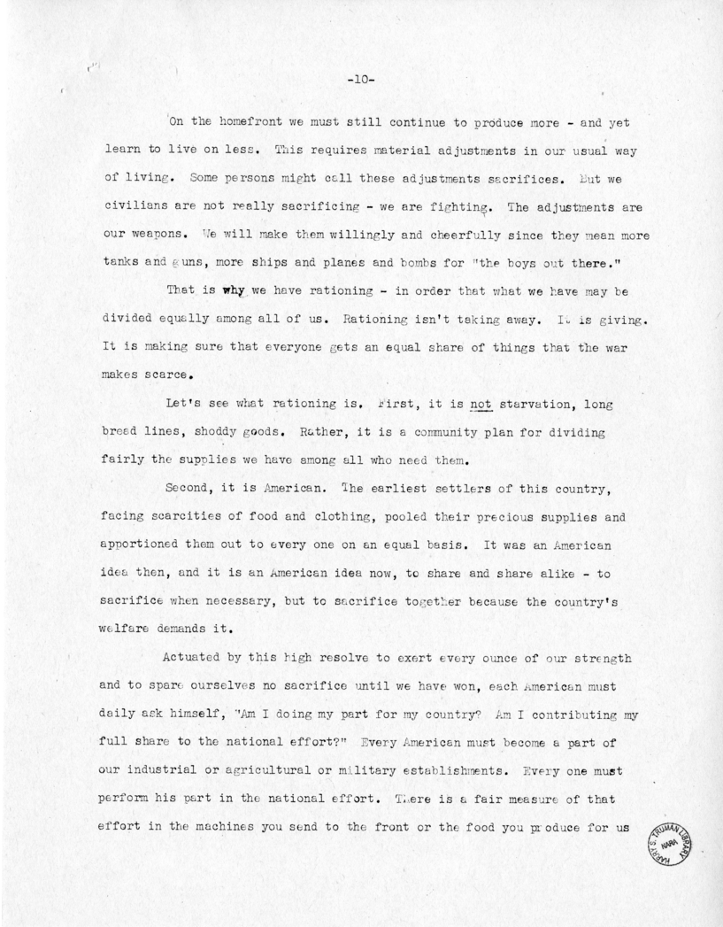 Speech of Senator Harry S. Truman at Fort Lauderdale, Florida