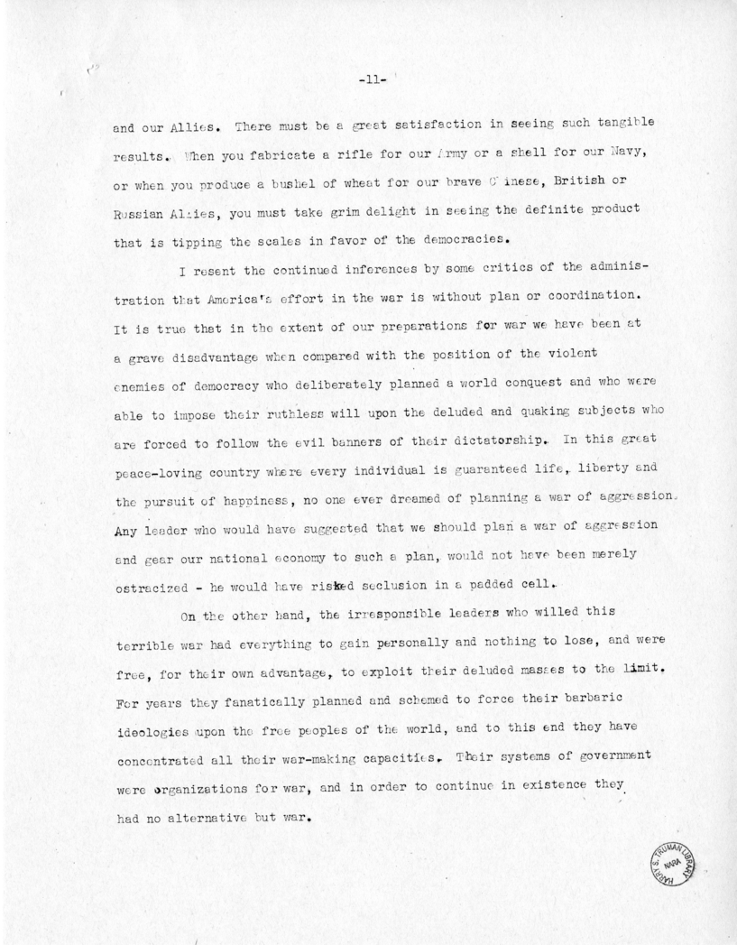 Speech of Senator Harry S. Truman at Fort Lauderdale, Florida
