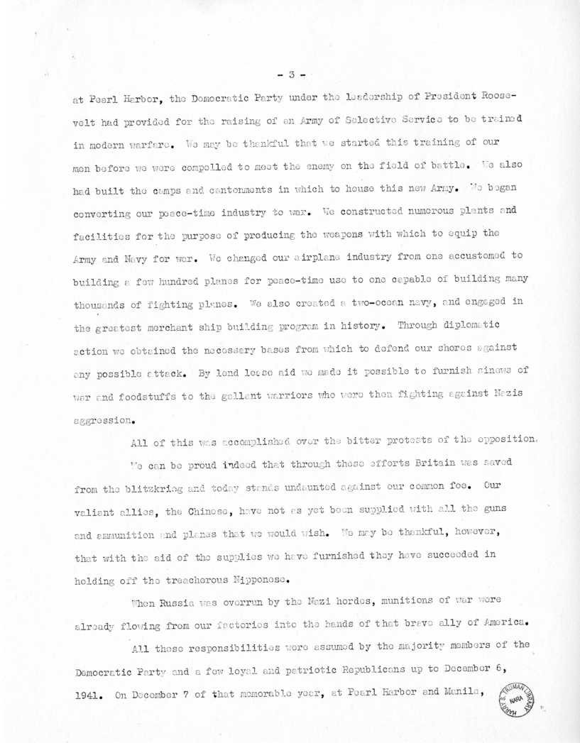 Speech of Senator Harry S. Truman at Miami, Florida