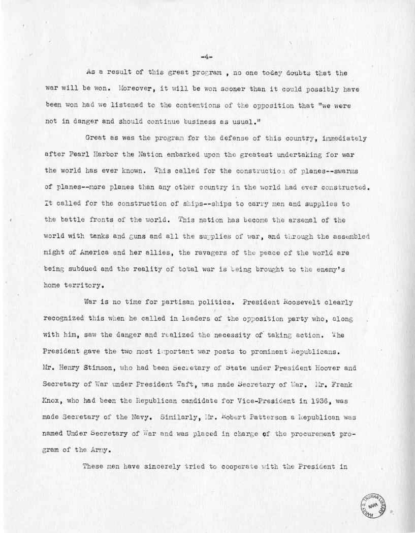 Speech of Senator Harry S. Truman at Miami, Florida