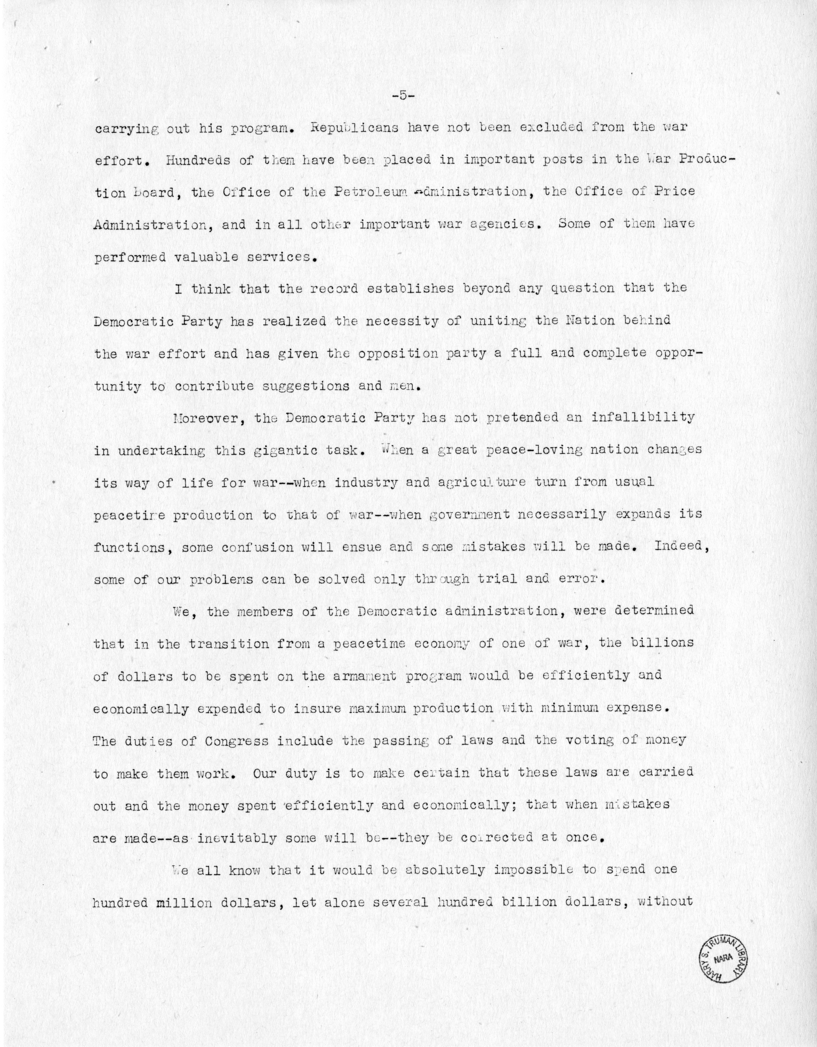 Speech of Senator Harry S. Truman at Miami, Florida
