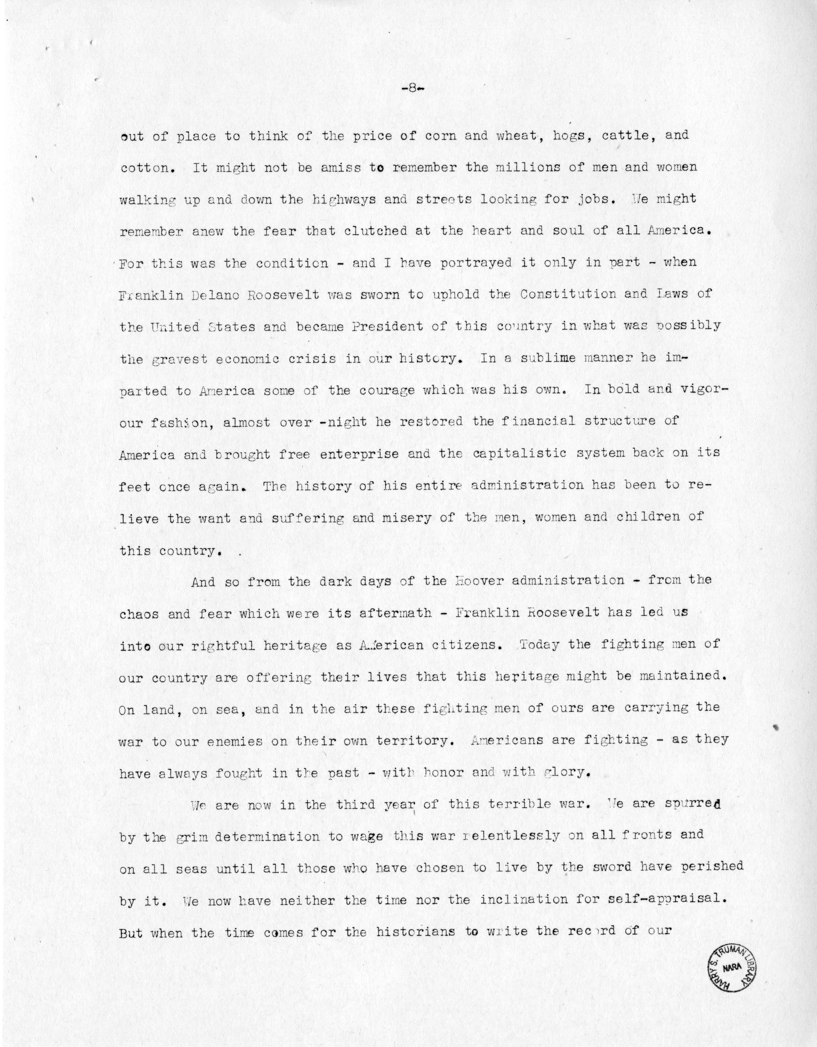 Speech of Senator Harry S. Truman at Miami, Florida