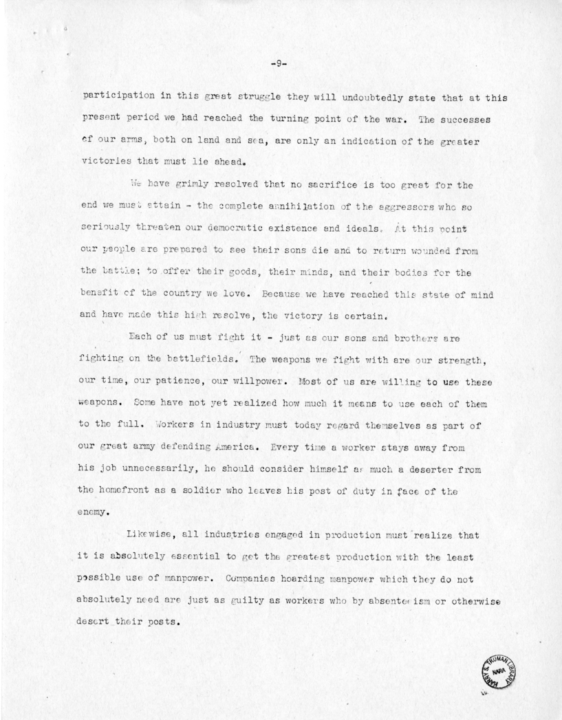 Speech of Senator Harry S. Truman at Miami, Florida