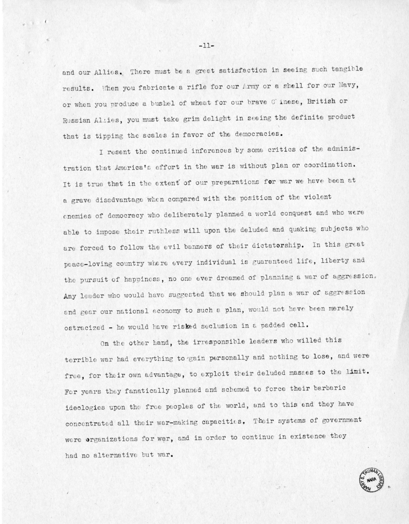 Speech of Senator Harry S. Truman at Miami, Florida