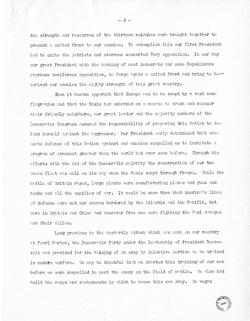 Speech of Senator Harry S. Truman at Topeka, Kansas Washington Day Dinner