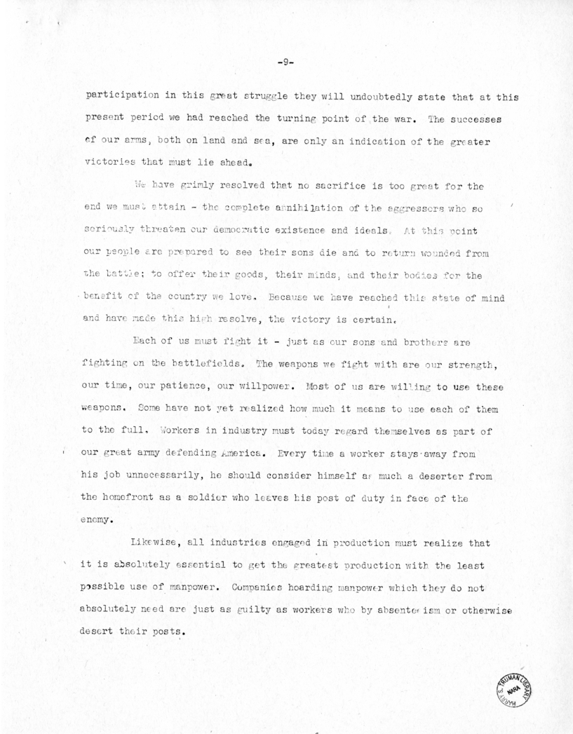 Speech of Senator Harry S. Truman at Topeka, Kansas Washington Day Dinner