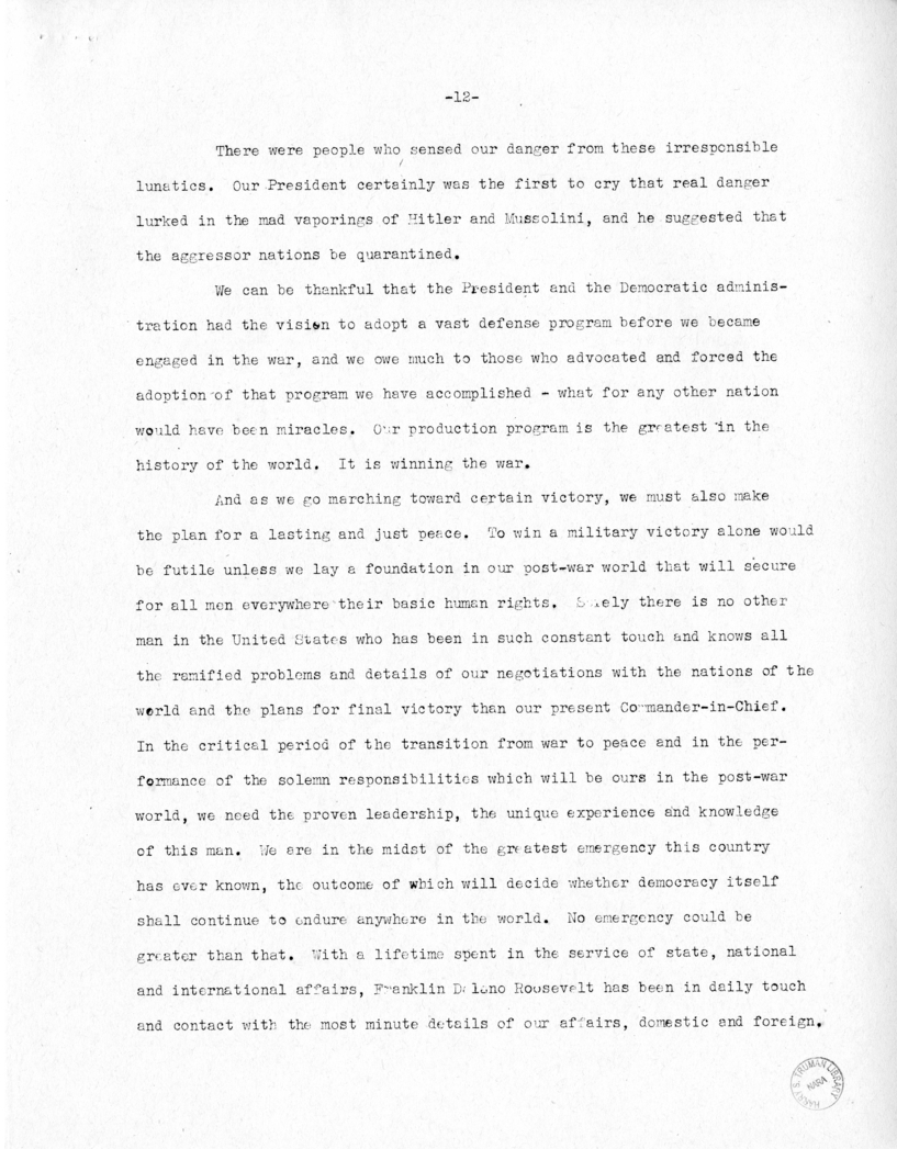 Speech of Senator Harry S. Truman at Topeka, Kansas Washington Day Dinner