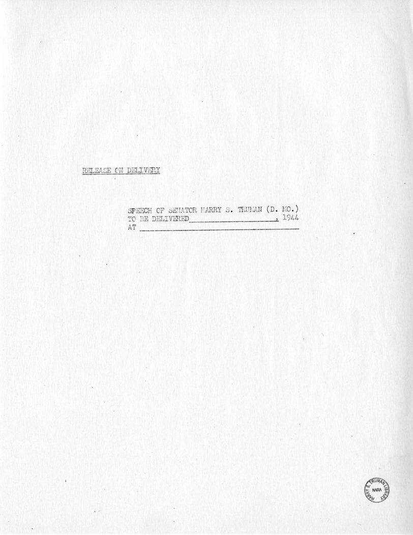 Speech of Senator Harry S. Truman at Ogden, Utah