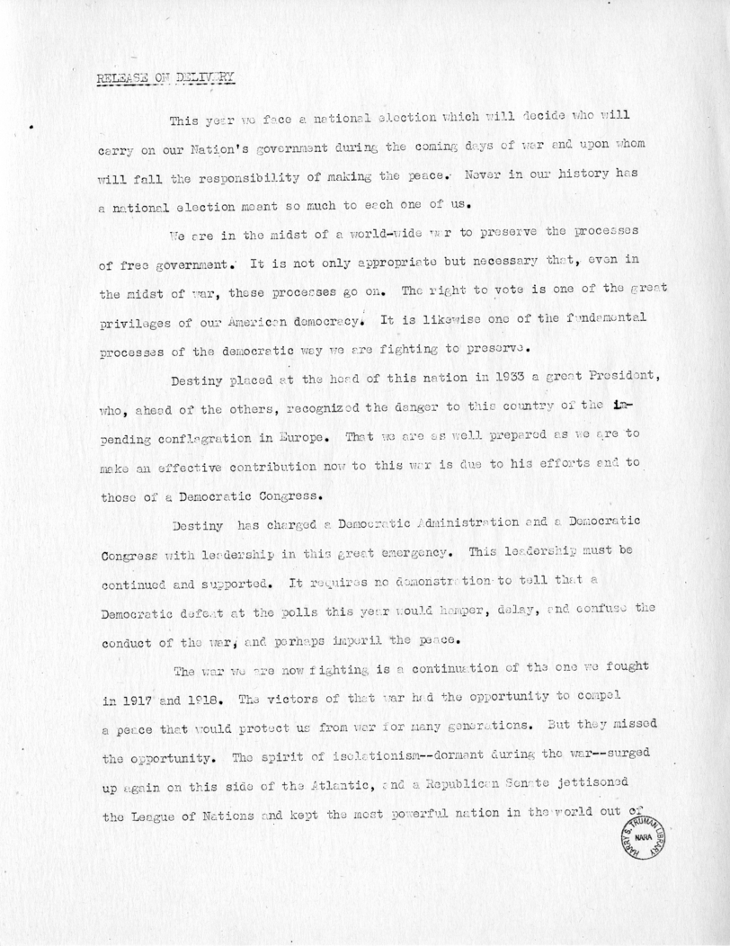 Speech of Senator Harry S. Truman at Ogden, Utah