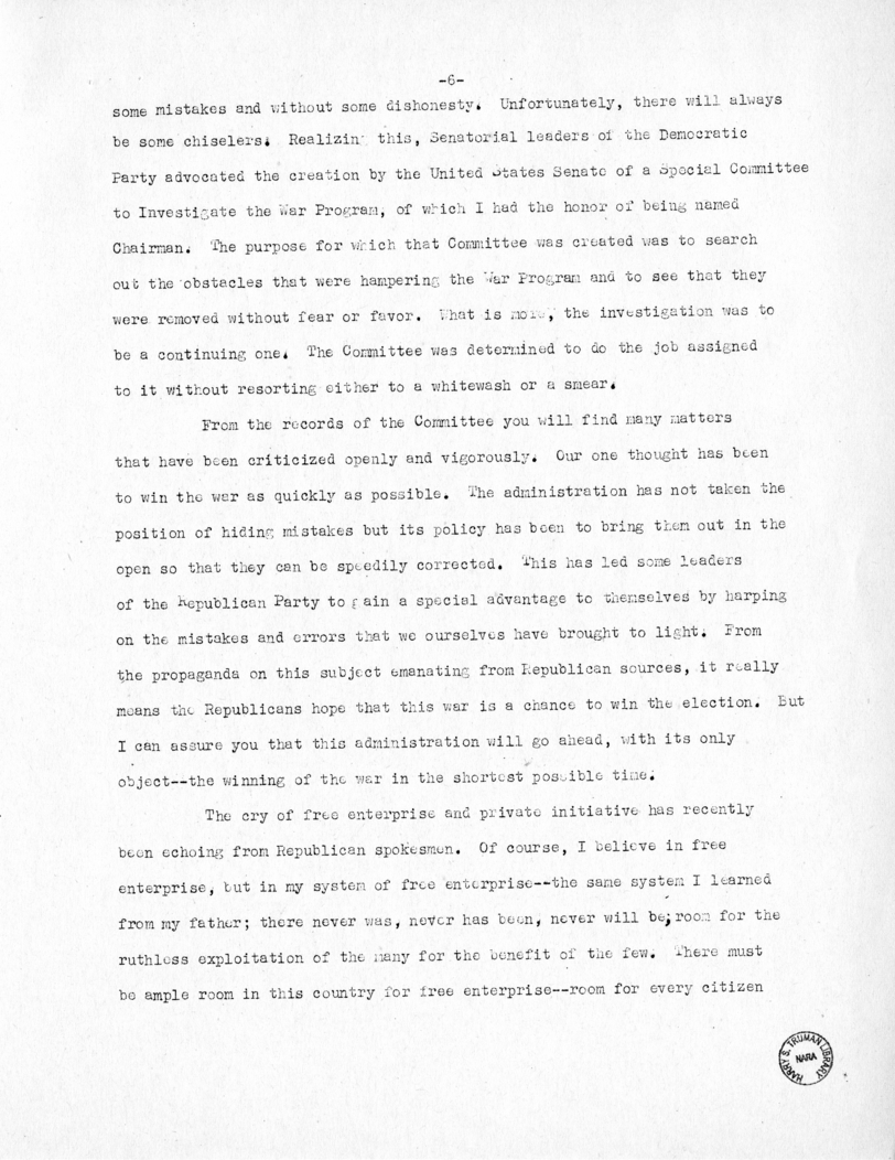 Speech of Senator Harry S. Truman at Ogden, Utah
