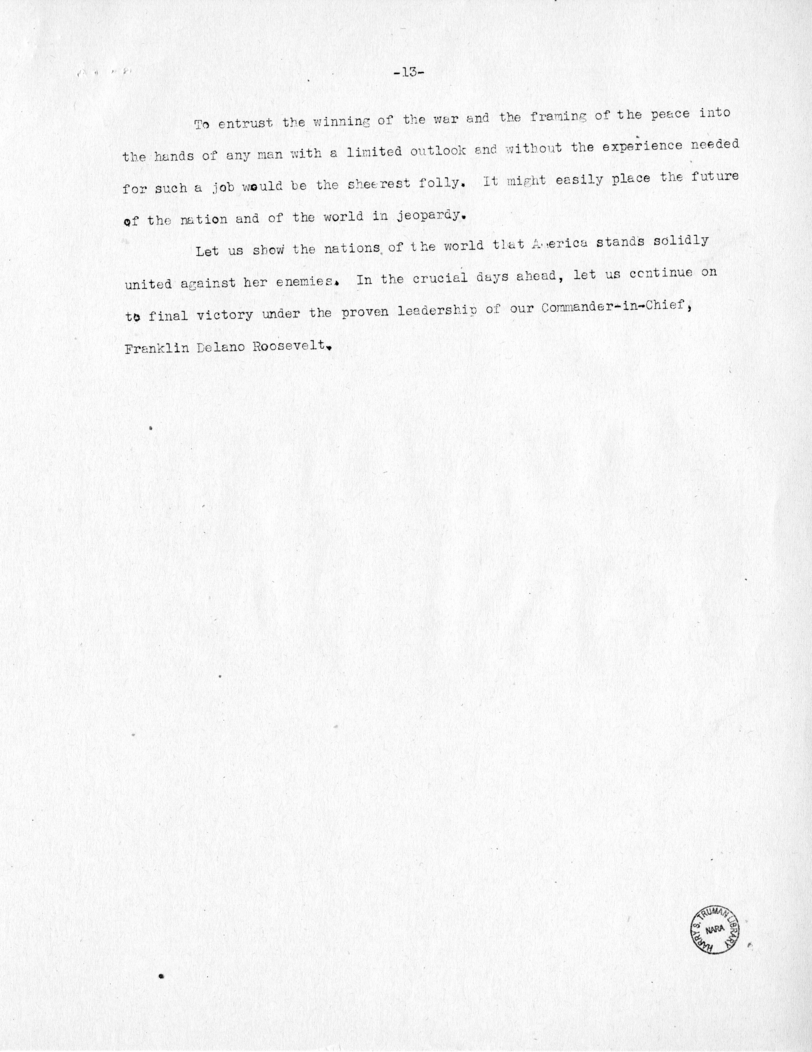 Speech of Senator Harry S. Truman at Ogden, Utah