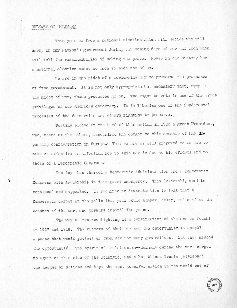 Speech of Senator Harry S. Truman at Phoenix, Arizona