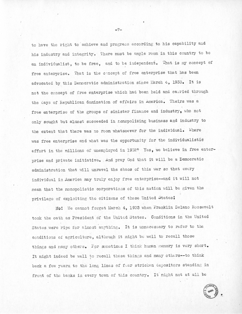 Speech of Senator Harry S. Truman at Phoenix, Arizona