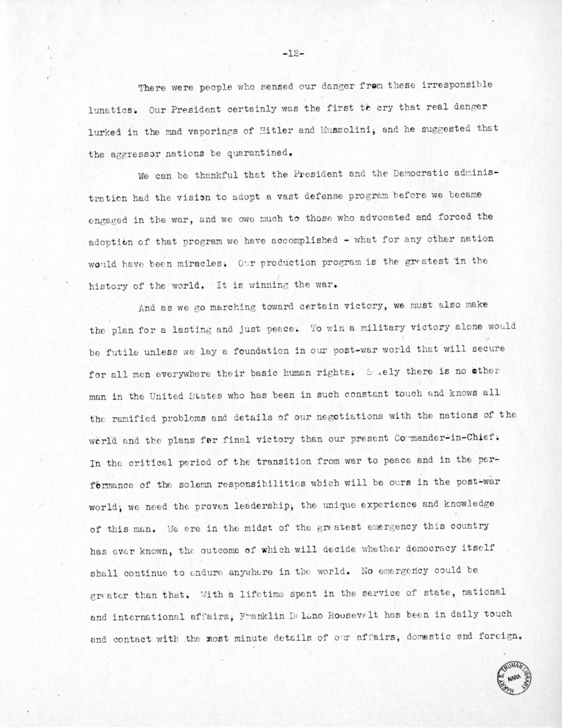Speech of Senator Harry S. Truman at Phoenix, Arizona