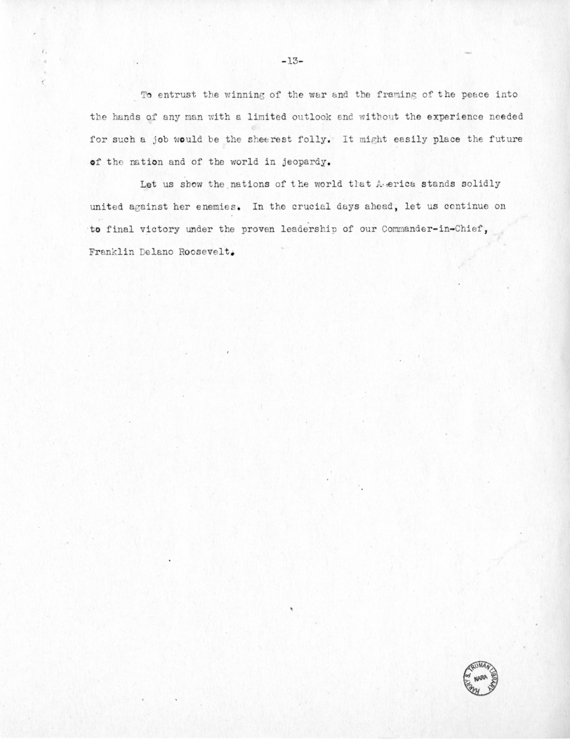 Speech of Senator Harry S. Truman at Phoenix, Arizona