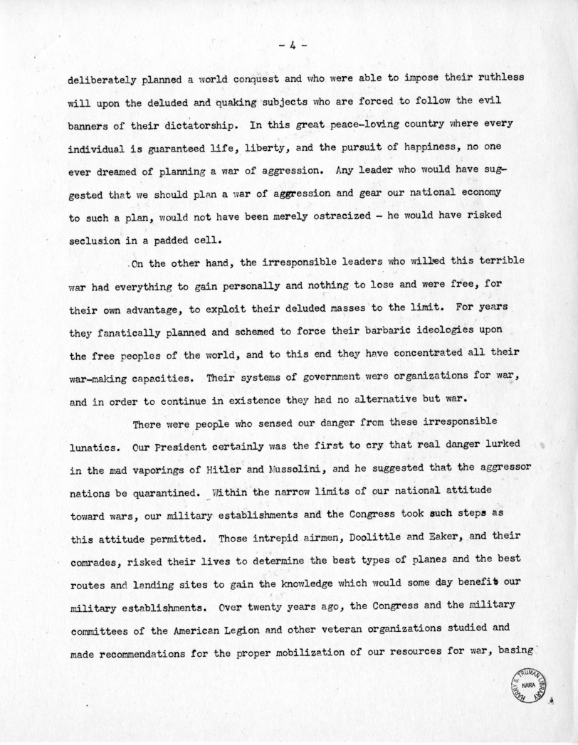 Speech of Senator Harry S. Truman Before the 180th Anniversary Dinner of Zion Lodge, Detroit, Michigan