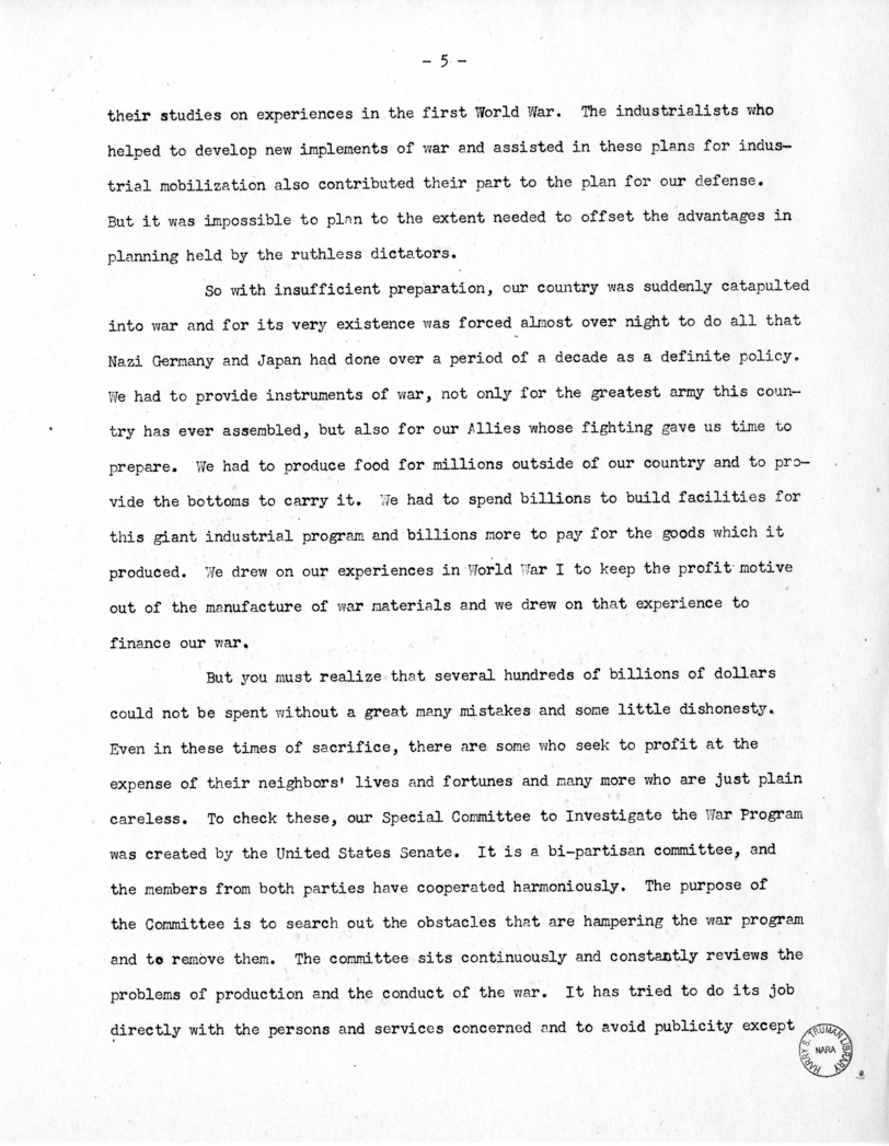 Speech of Senator Harry S. Truman Before the 180th Anniversary Dinner of Zion Lodge, Detroit, Michigan