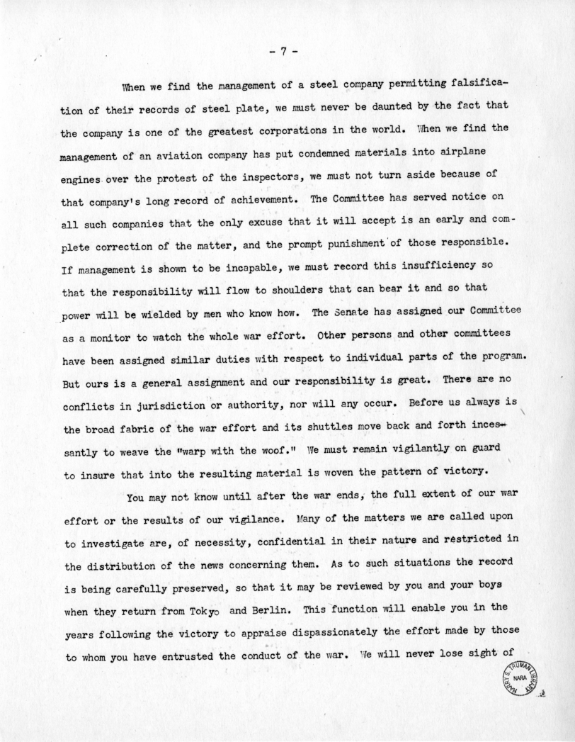 Speech of Senator Harry S. Truman Before the 180th Anniversary Dinner of Zion Lodge, Detroit, Michigan
