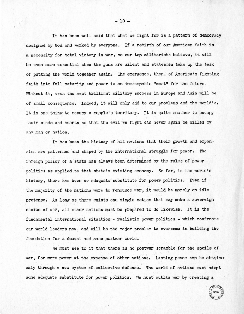 Speech of Senator Harry S. Truman Before the 180th Anniversary Dinner of Zion Lodge, Detroit, Michigan