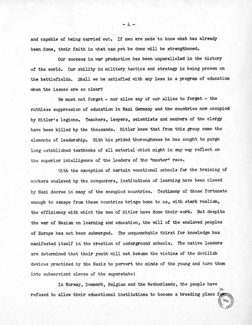Speech of Senator Harry S. Truman Before the Faculty Women's Club, George Washington University, Washington, D.C.