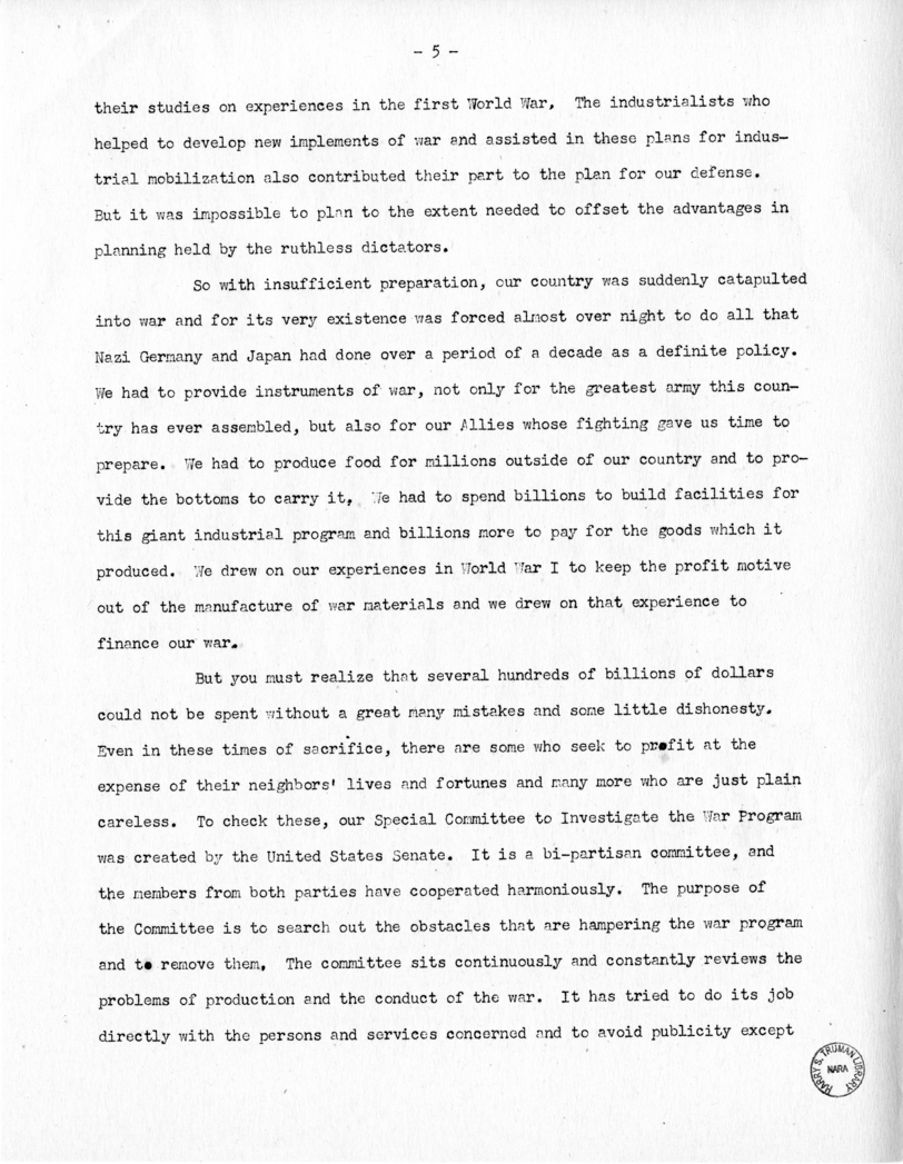 Speech of Senator Harry S. Truman bBefore the Tuscan Lodge in St. Louis, Missouri