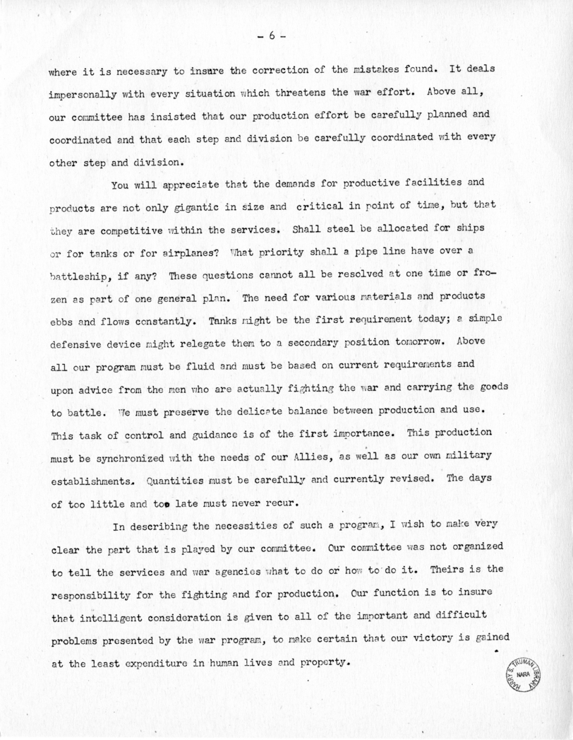Speech of Senator Harry S. Truman bBefore the Tuscan Lodge in St. Louis, Missouri