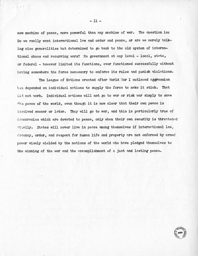 Speech of Senator Harry S. Truman bBefore the Tuscan Lodge in St. Louis, Missouri