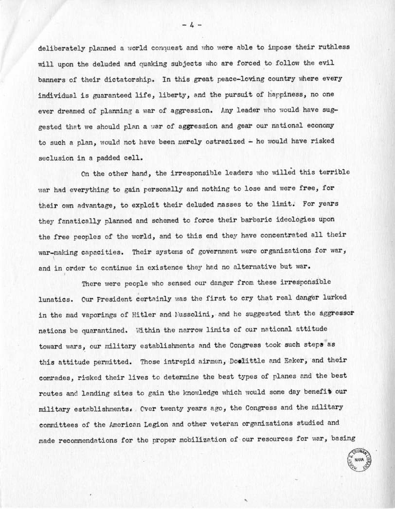 Speech of Senator Harry S. Truman Before the Mount Washington Lodge, Kansas City, Missouri