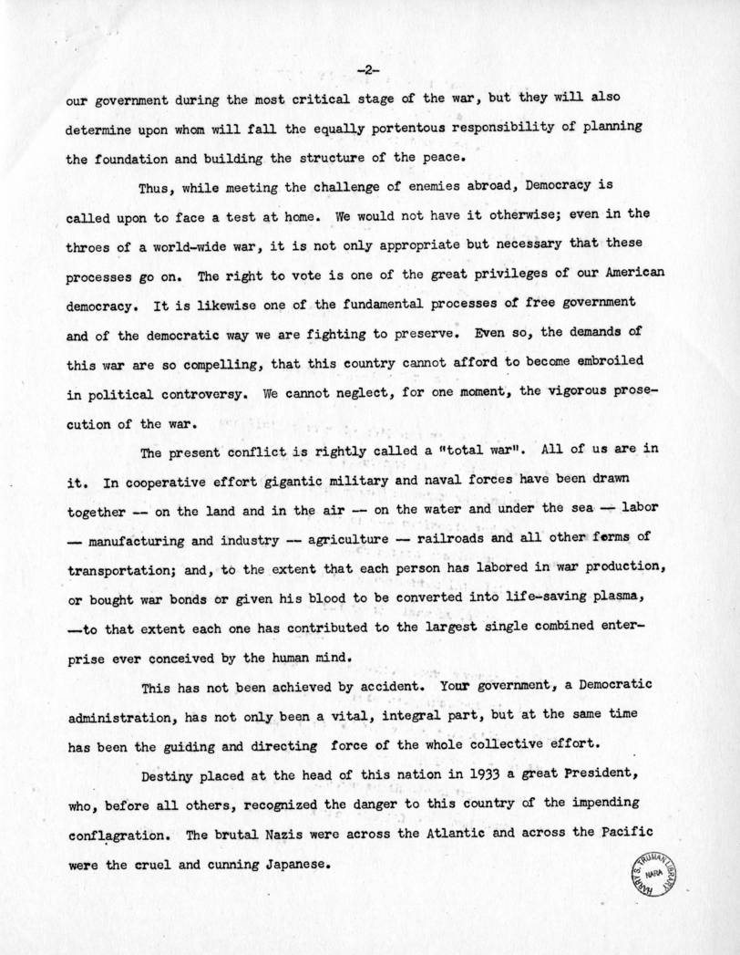 Speech of Senator Harry S. Truman at the Democratic State Convention, Jefferson City, Missouri