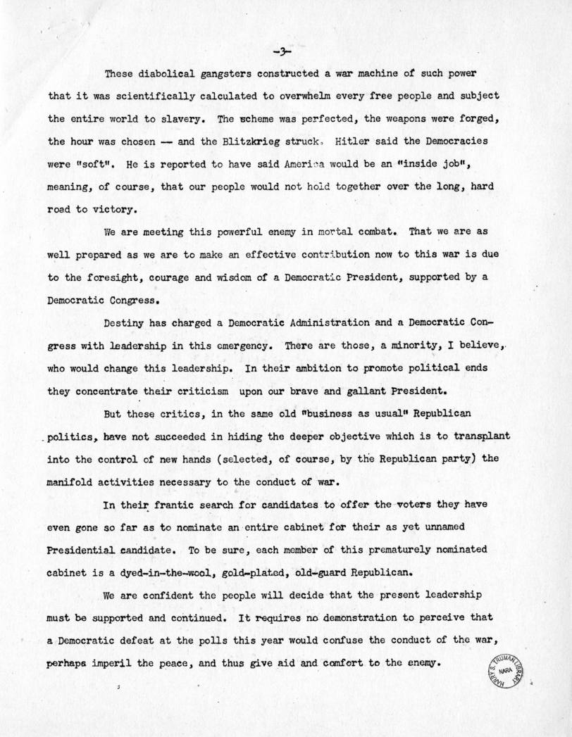 Speech of Senator Harry S. Truman at the Democratic State Convention, Jefferson City, Missouri