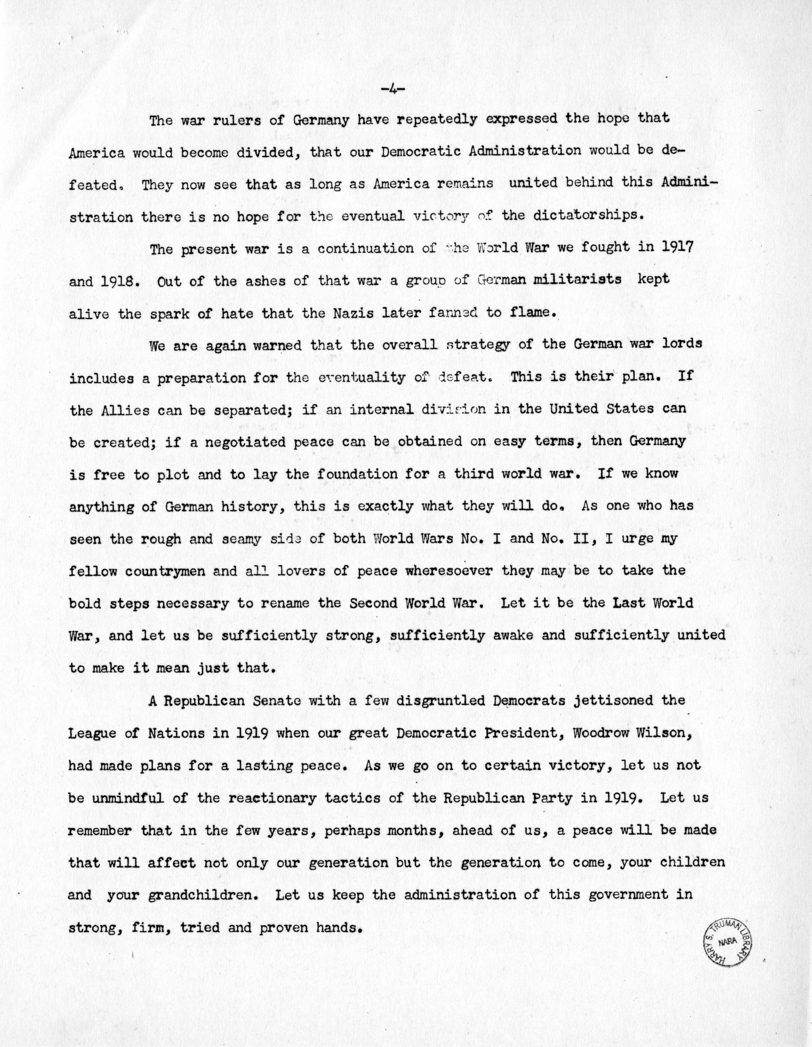 Speech of Senator Harry S. Truman at the Democratic State Convention, Jefferson City, Missouri