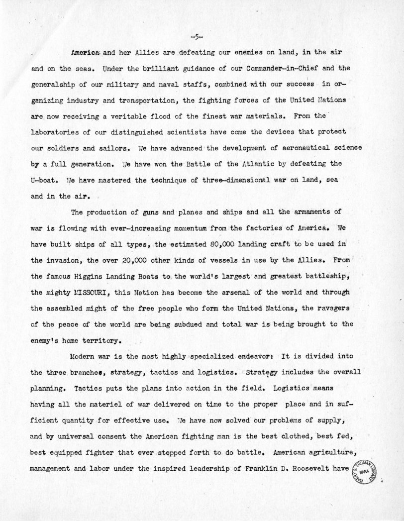 Speech of Senator Harry S. Truman at the Democratic State Convention, Jefferson City, Missouri
