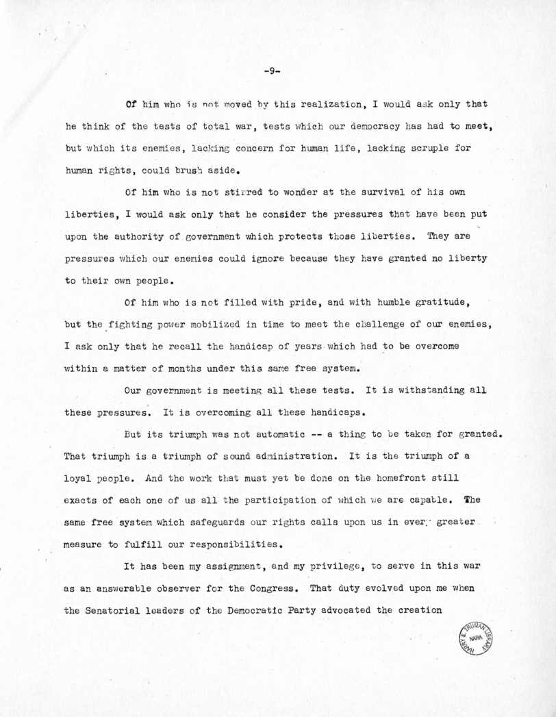 Speech of Senator Harry S. Truman at the Democratic State Convention, Jefferson City, Missouri