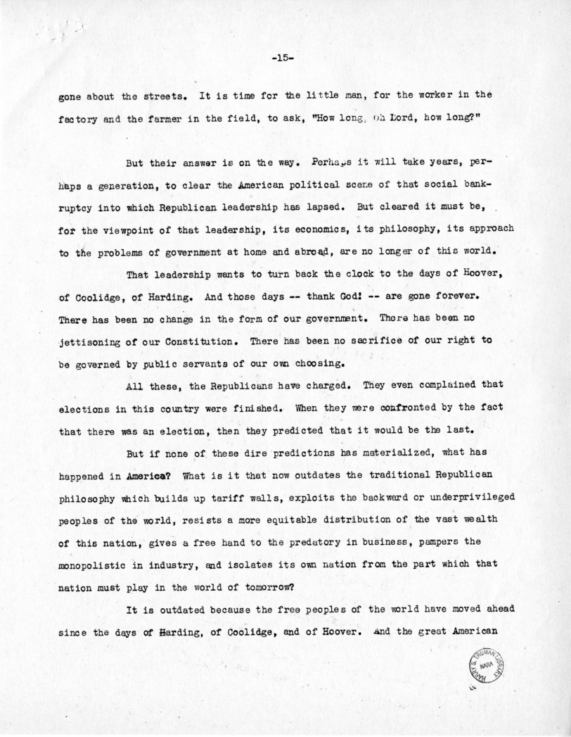 Speech of Senator Harry S. Truman at the Democratic State Convention, Jefferson City, Missouri