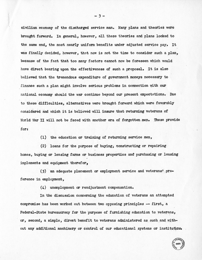 Speech of Senator Harry S. Truman Before the Veterans Employment Service Conference, St. Louis, Missouri