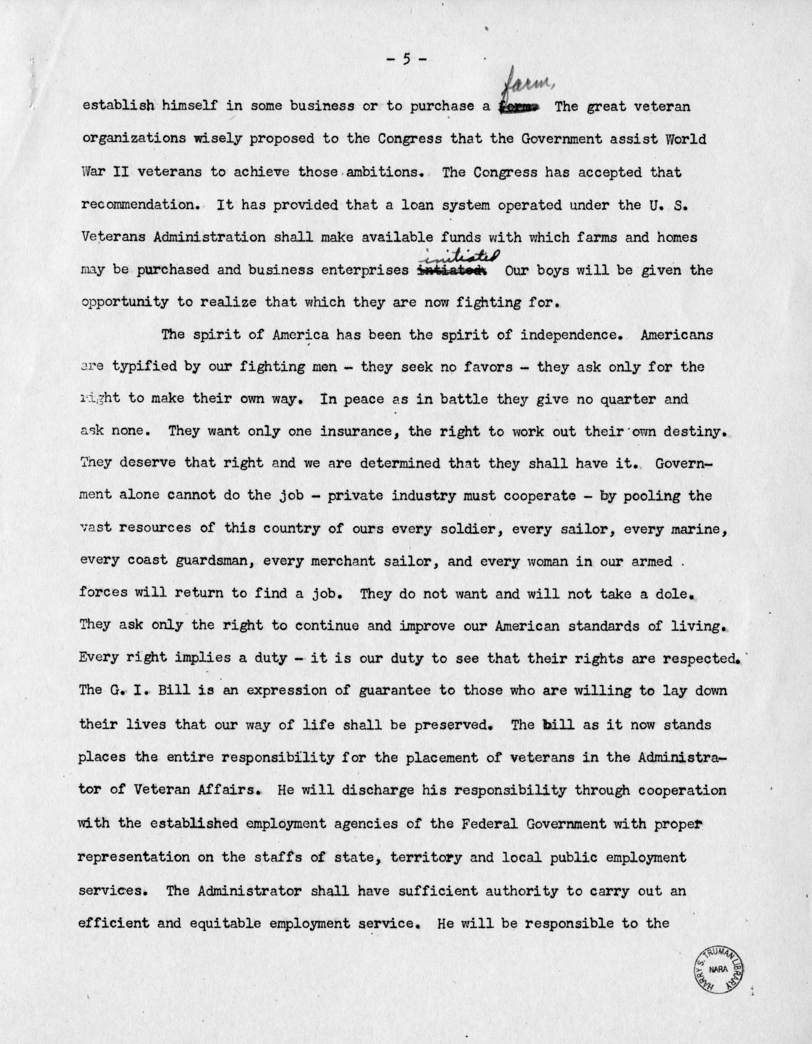 Speech of Senator Harry S. Truman Before the Veterans Employment Service Conference, St. Louis, Missouri