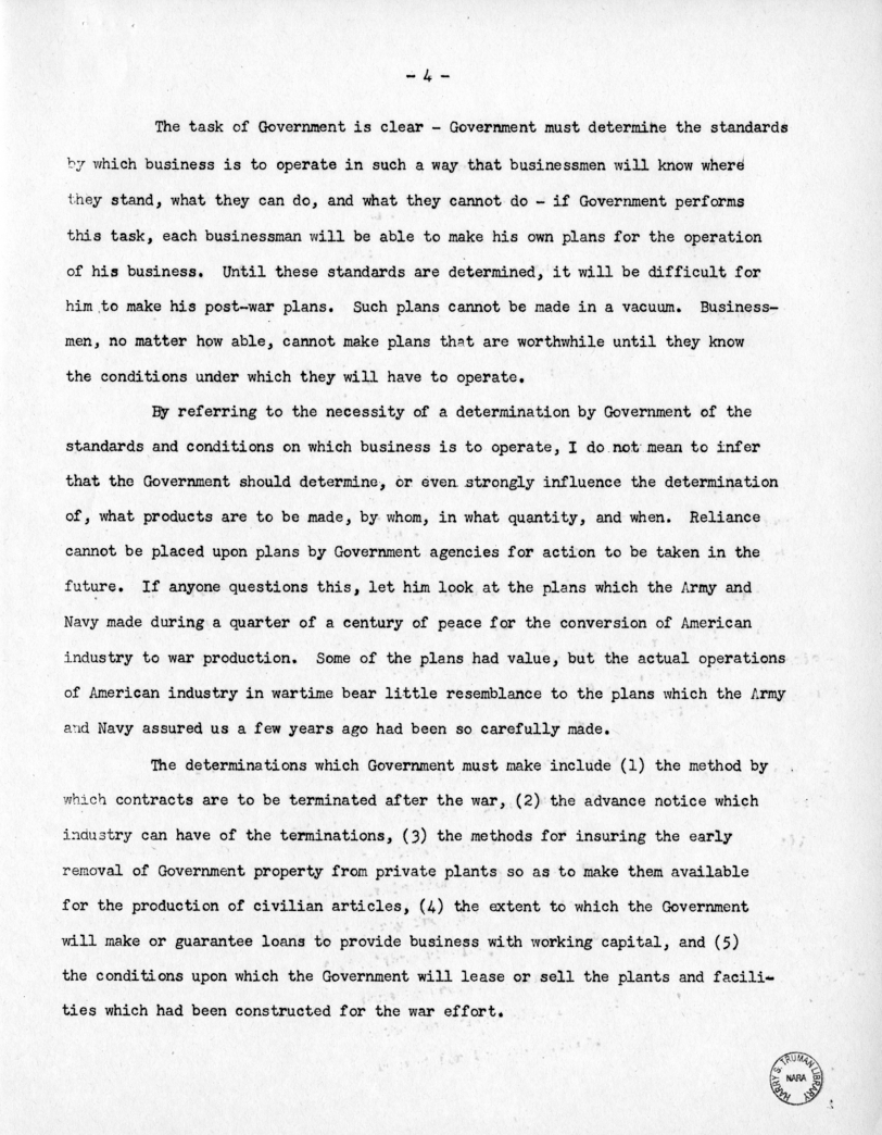 Speech of Senator Harry S. Truman Before the Post-War Planning Forum, Junior Chamber of Commerce, Cleveland, Ohio