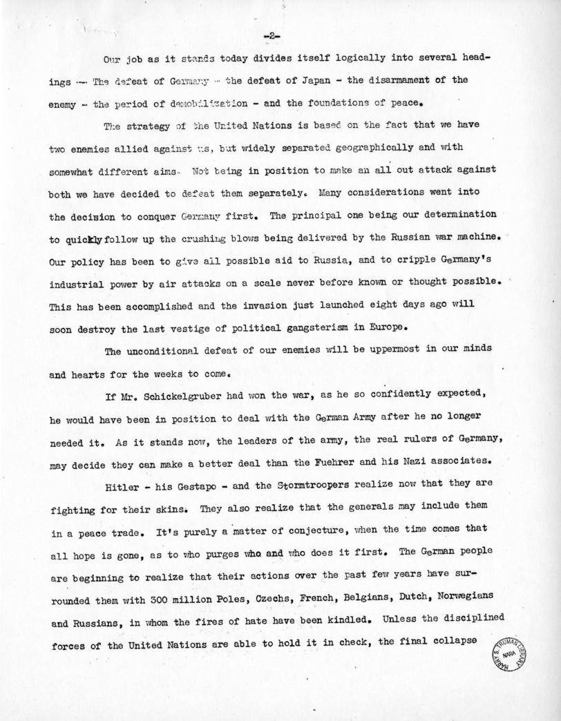 Speech of Senator Harry S. Truman at Flag Day Services, Benevolent and Protective Order of Eagles, Toledo, Ohio