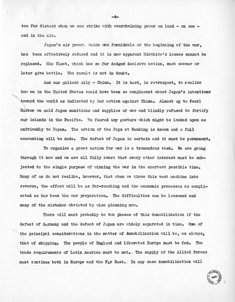 Speech of Senator Harry S. Truman at Flag Day Services, Benevolent and Protective Order of Eagles, Toledo, Ohio