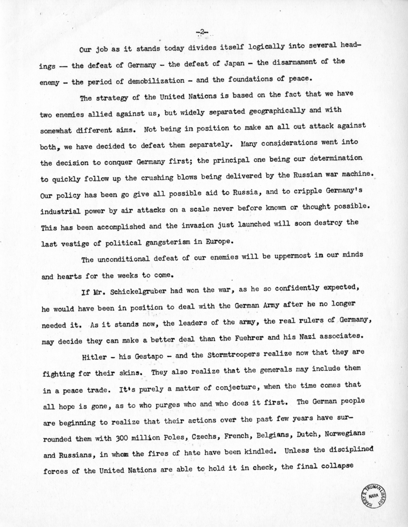 Speech of Senator Harry S. Truman Before the Kiwanis Club, Denver, Colorado