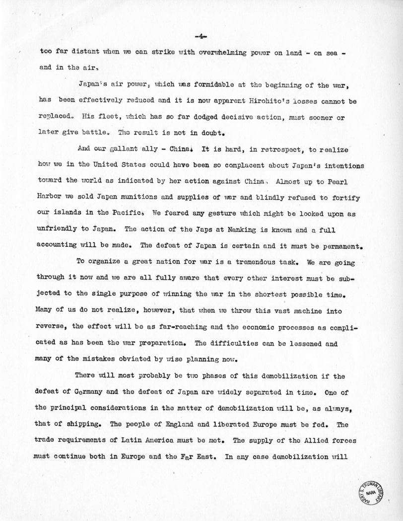 Speech of Senator Harry S. Truman Before the Kiwanis Club, Denver, Colorado