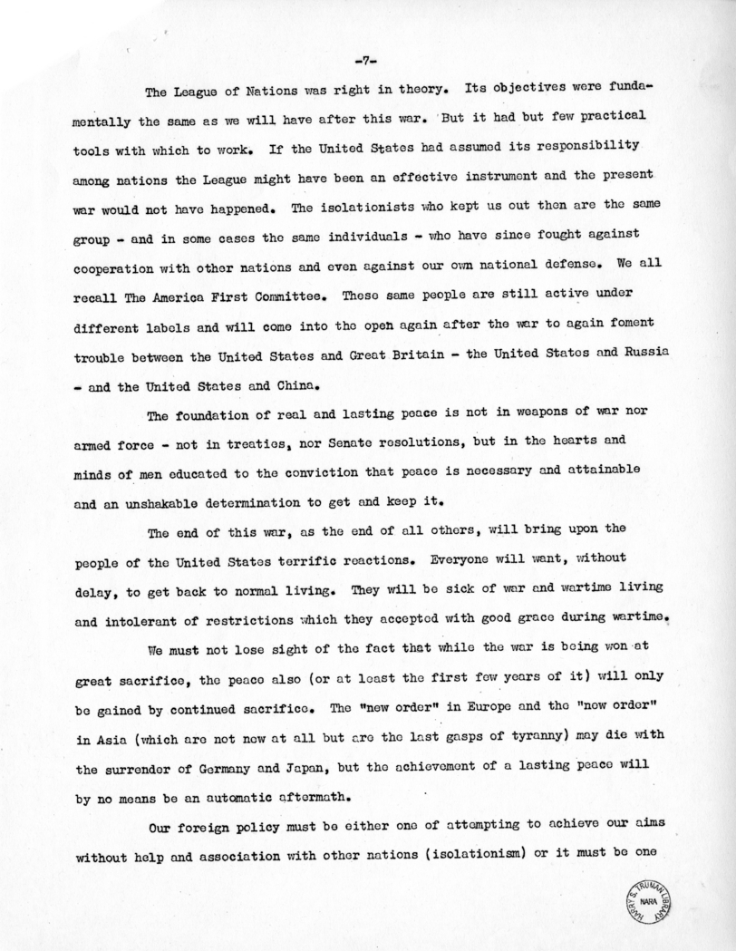 Speech of Senator Harry S. Truman Before the Kiwanis Club, Denver, Colorado