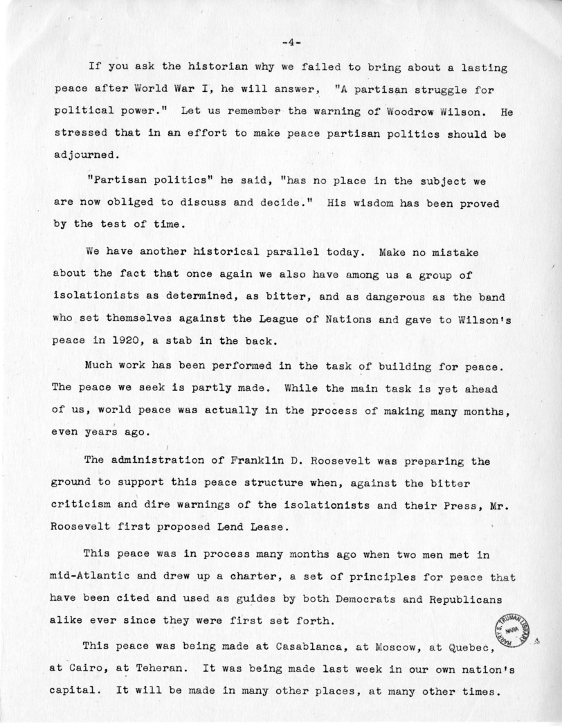 Acceptance Speech of Senator Harry S. Truman, Democratic Nominee for Vice-President