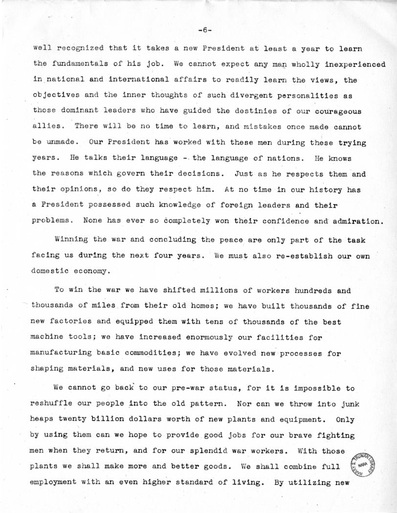 Acceptance Speech of Senator Harry S. Truman, Democratic Nominee for Vice-President