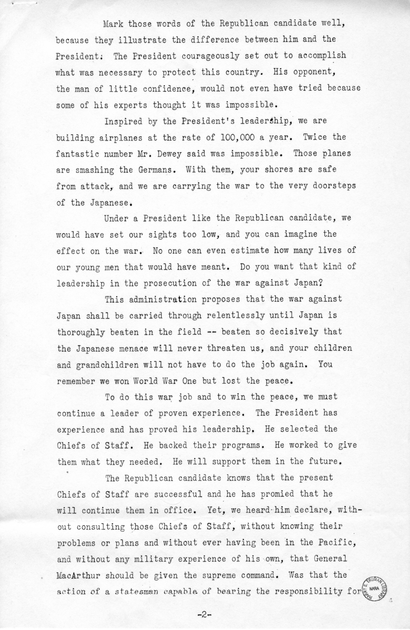 Speech of Senator Harry S. Truman in Los Angeles, California