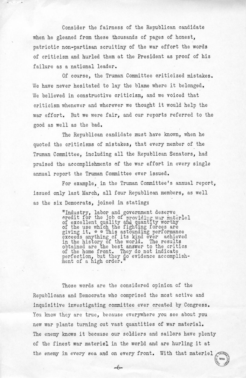 Speech of Senator Harry S. Truman in Los Angeles, California
