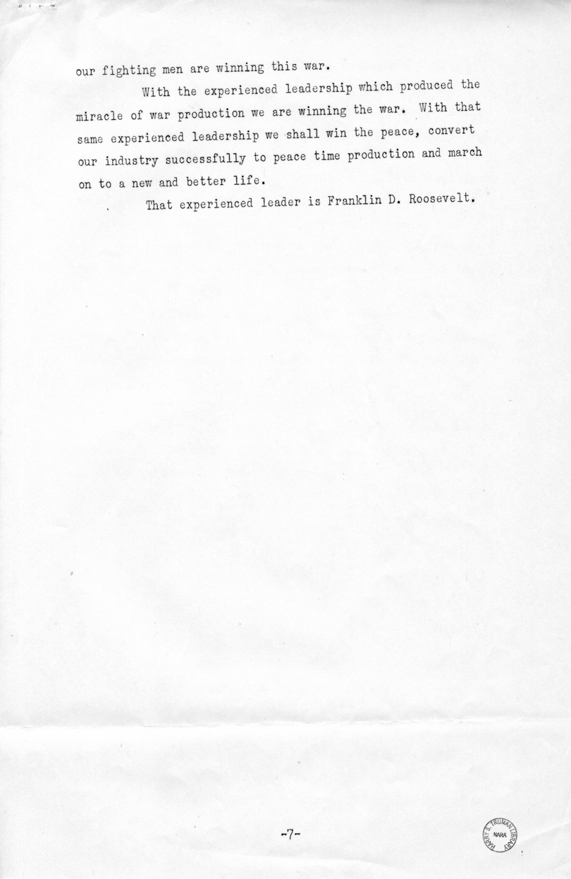 Speech of Senator Harry S. Truman in Los Angeles, California