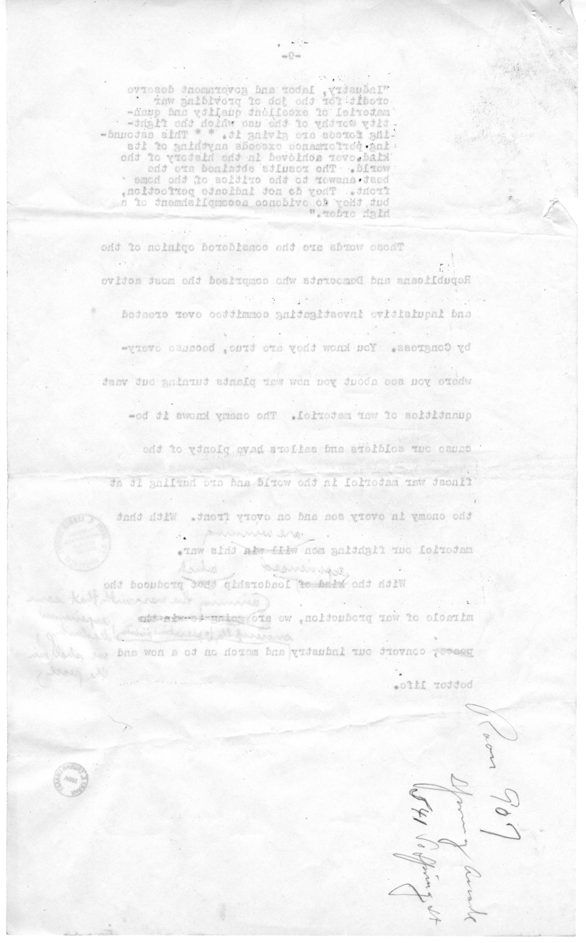 Draft of Speech of Senator Harry S. Truman in Los Angeles, California