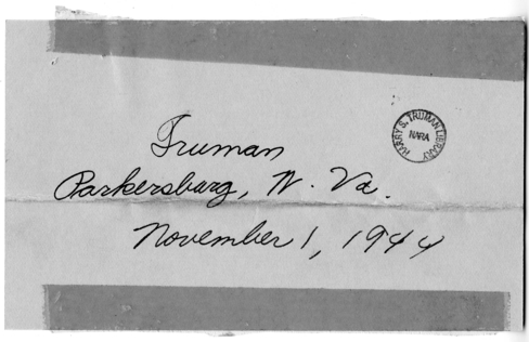 Speech of Senator Harry S. Truman at Parkersburg, West Virginia