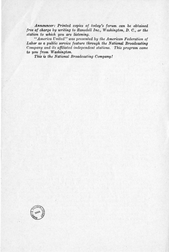 Vice President Harry S. Truman Appearance on the AFL Radio Forum Discussing "The Next Four Years"